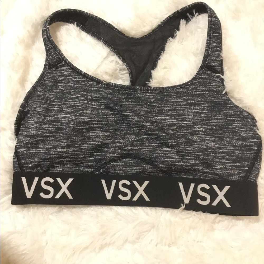Victoria’s Secret Black/White Print Racerback VSX Sports Bra Size…